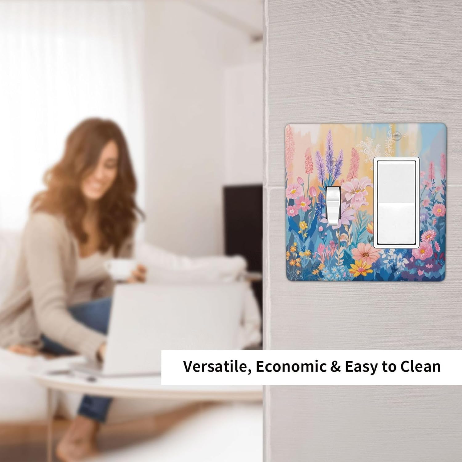 Outlet Covers Colorful Watercolor Flowers Wildflower Plants 1 Toggle 1 Rocker Combo Light Switch Cover Plate Decorative Switch Plate Covers Electrical Wall Plate for Bathroom Home Decor