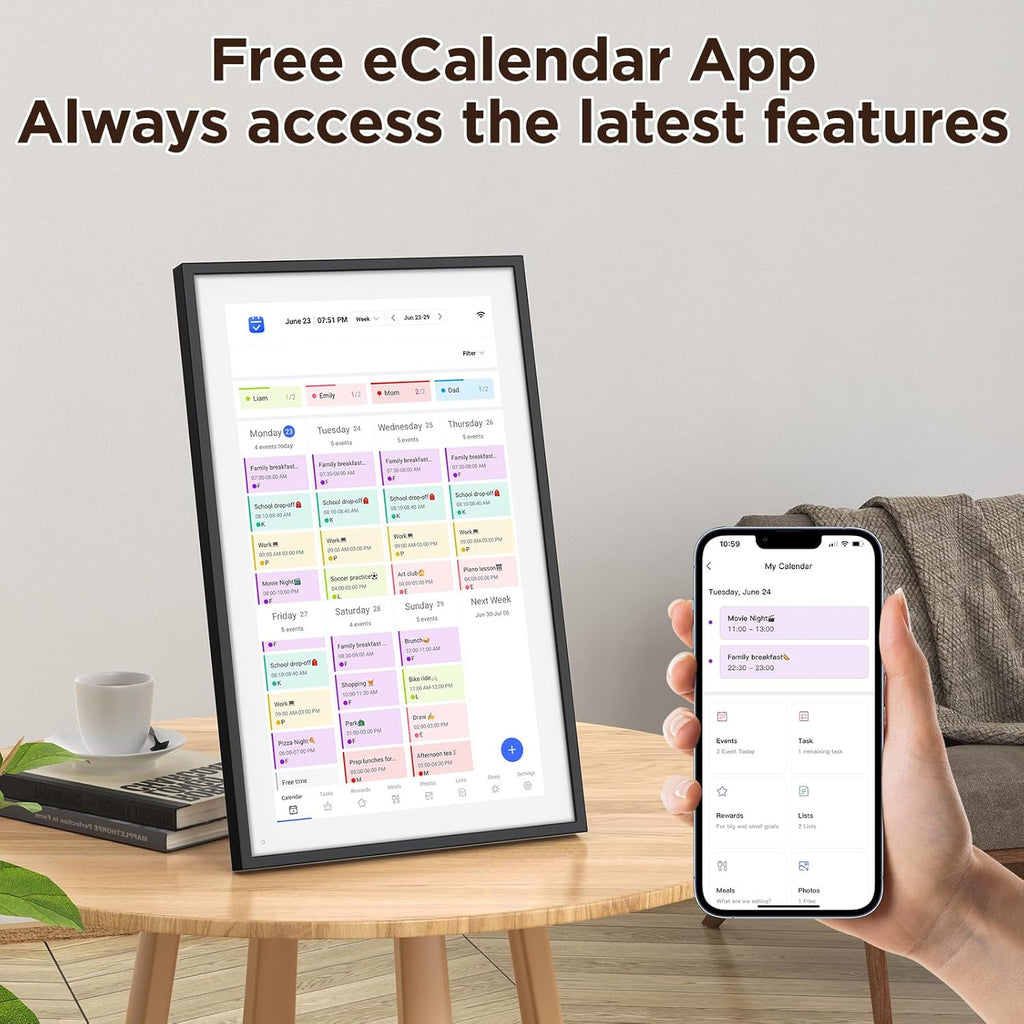 LOOFII 10.1 Inch Smart Digital Calendar – HD Touchscreen Family Planner & Calendar with Chore Chart & Meal Planner (Black White)