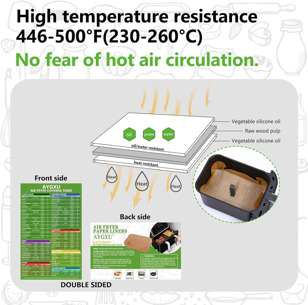 (125PCS) Air Fryer Liners, Disposable for Ninja Dual Air Fryer accessories, Parchment Paper liners rectangle 8.6''*5.5''