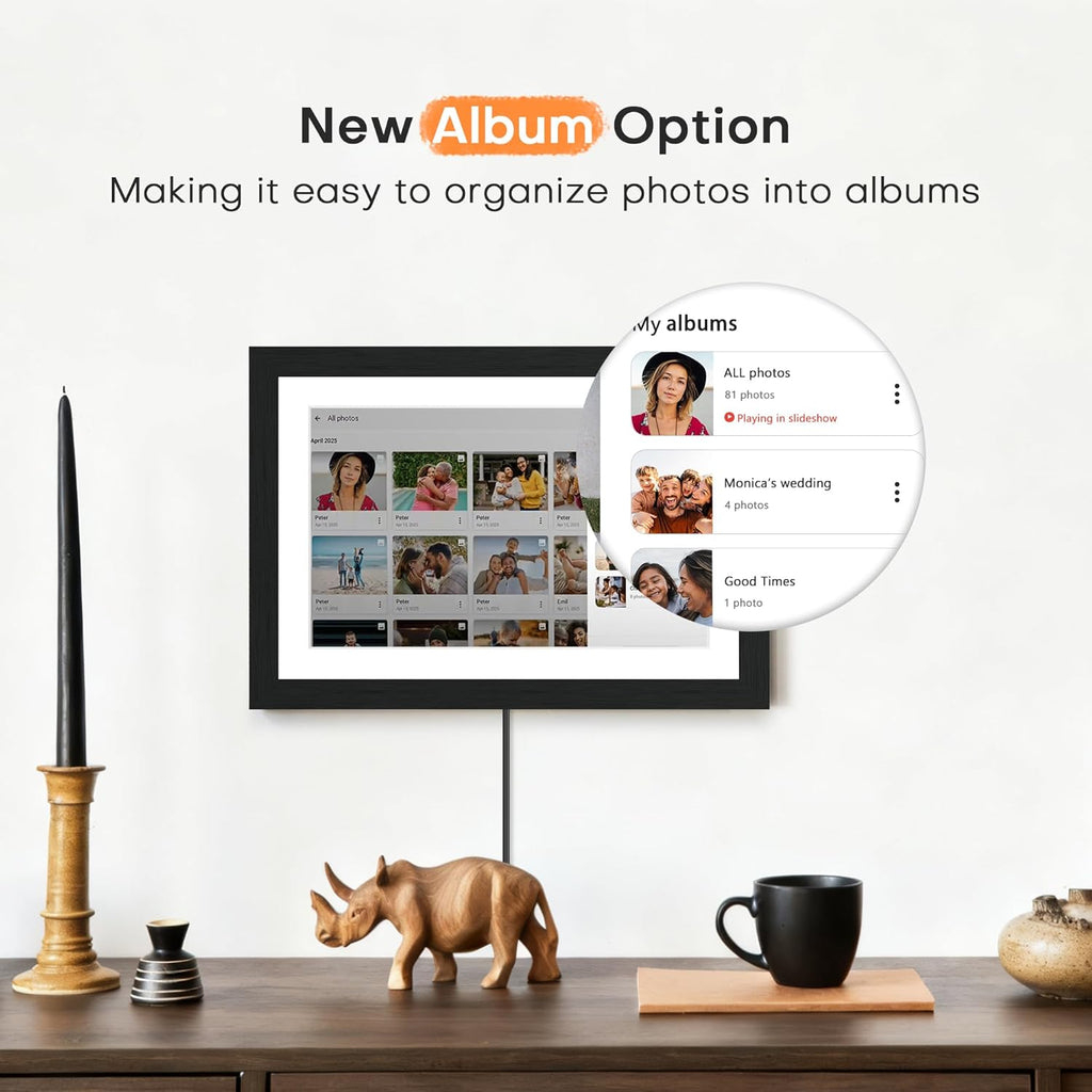 Digital Picture Frame, Frameo Digital Photo Frame WiFi, 10.1 Inch Electric Frame 1280 * 800IPS Touch Screen, 32GB Memory, Auto-Rotate, Share Videos Pictures, Gifts for Women, for Mom, Black Wooden