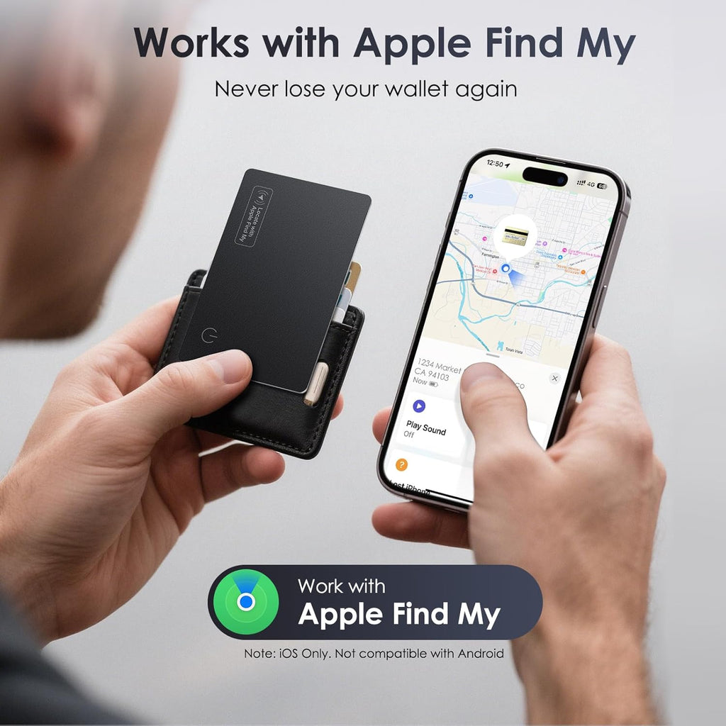 Air-Tag Wallet Tracker Card (iOS Only) - 0.07in Slim Tracking Card, IP68 Waterproof Bluetooth Smart Card, Work with Apple Find My, [Apple MFi Certified], Item Finder for Luggage, Passports, Purse