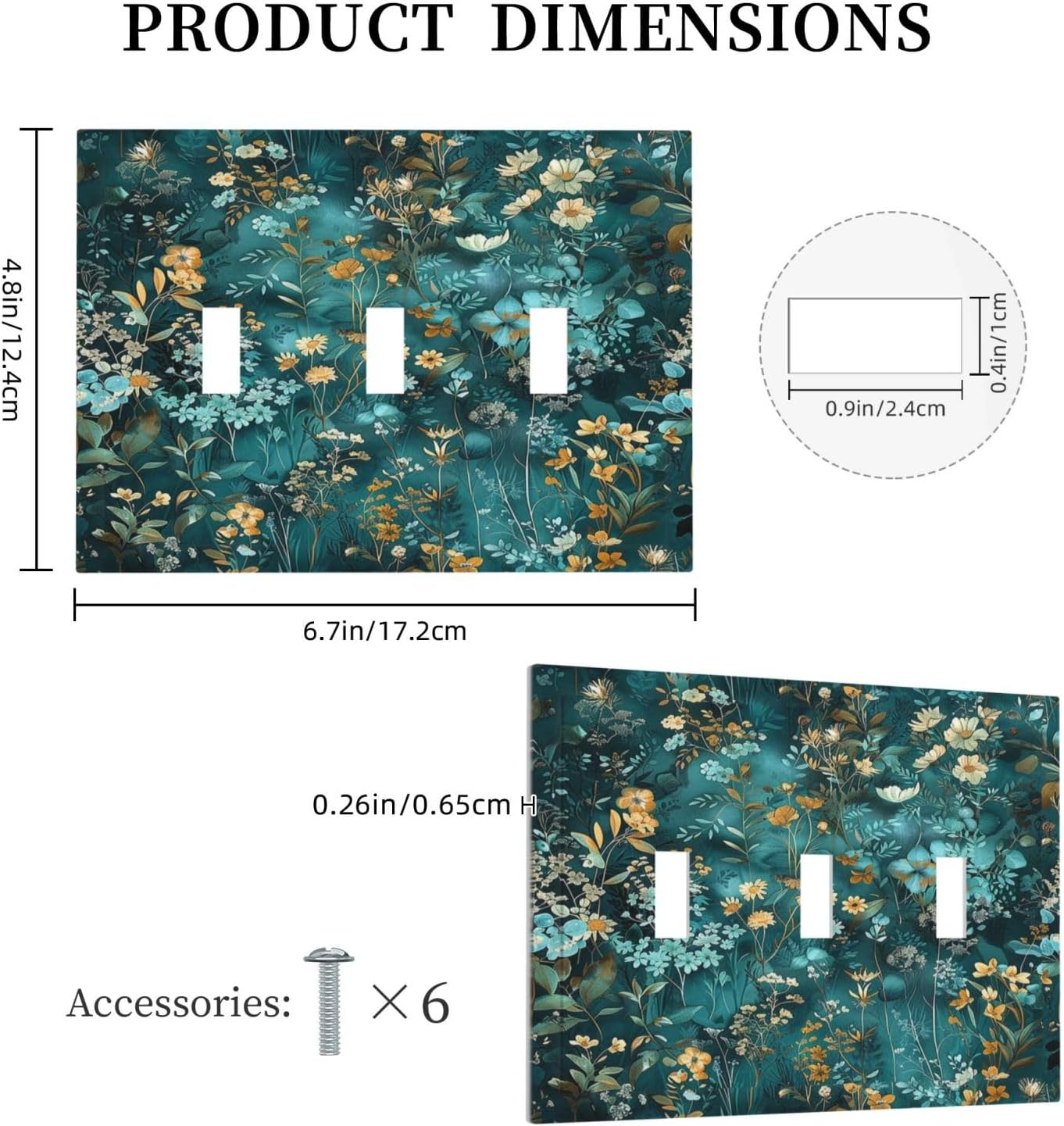 Decorative Switch Plates Green Leaf Floral Boho Golden Flower Plant 3 Gang Wall Plate Triple Toggle Light Switch Cover Faceplate Electrical Wall Panels For Bed Room Cabin Decor