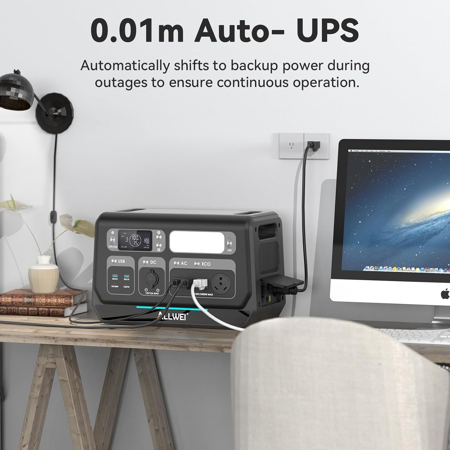 ALLWEI 2400W Portable Power Station with a B200 PRO Expansion Battery, 4096Wh LiFePO4 Battery 4 AC Outlets Up to 2400W for Home, Outdoor Camping, RV, With 1500W AC Charging &1200W Solar Charging