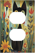 Funny Cat Retro Abstract Flowers Kitten Outlet Covers 1 Gang Duplex Light Switch Cover Decorative Switch Plates Electrical Receptacle Faceplate Wall Plate For Kids Room Bed Room Decor