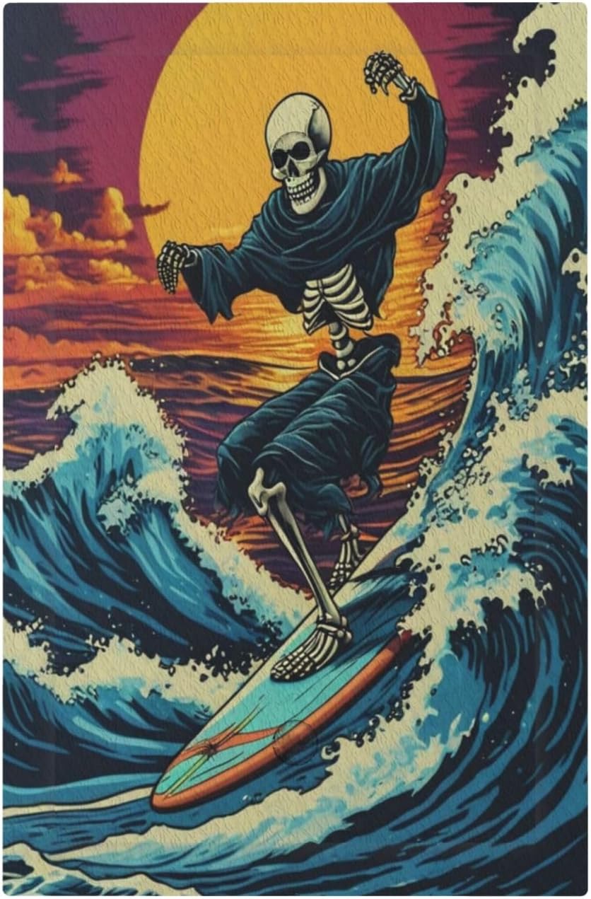Skeleton Riding Surfboard on Wave In The Ocean Light Switch Covers No Device Wall Plate 1 Gang Decorative Blank Switchplate Electrical Faceplate for Farmhouse Living Bedroom Decor