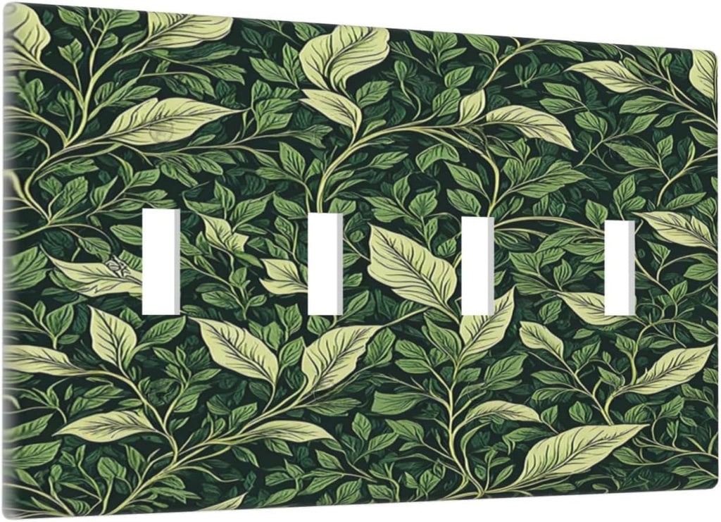 Light Switch Cover Plate Vintage Green Plant Leaves Quad Toggle Wall Plates Decorative Switch Plates 4 Gang Outlet Covers Electrical Panel Cover Faceplate for Home Decor 4.5 X 8 IN