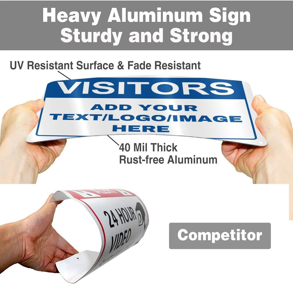 Custom Signs Outdoor Metal - 12 x 8 Customized Personalized Aluminum Signs for Office, Home, Business, Decor, Custom Rust-Proof Sign (VISITORS)