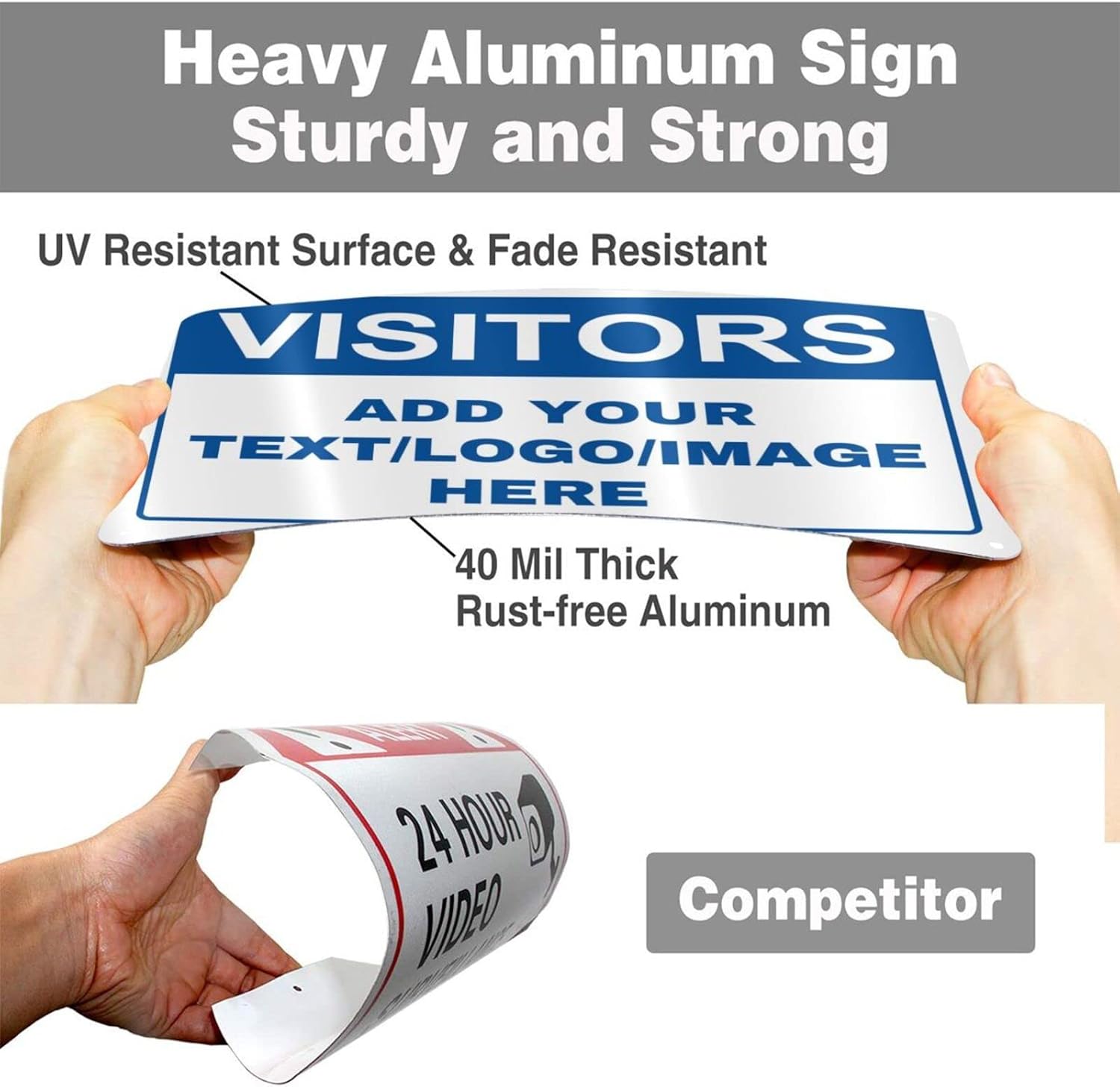 Custom Signs Outdoor Metal - 12 x 8 Customized Personalized Aluminum Signs for Office, Home, Business, Decor, Custom Rust-Proof Sign (VISITORS)