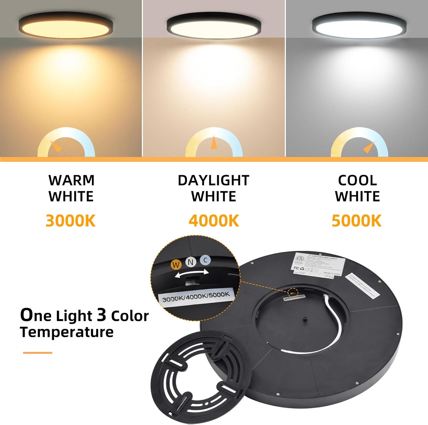 Hlite 4pack 9 Inch Flush Mount LED Ceiling Light Fixture,18W 1800LM Super Slim Light Fixtures Ceiling Mount 3000K/4000K/5000K 3CCT Selectable,Light Fixtures for Kitchen,Bedroom (Black)