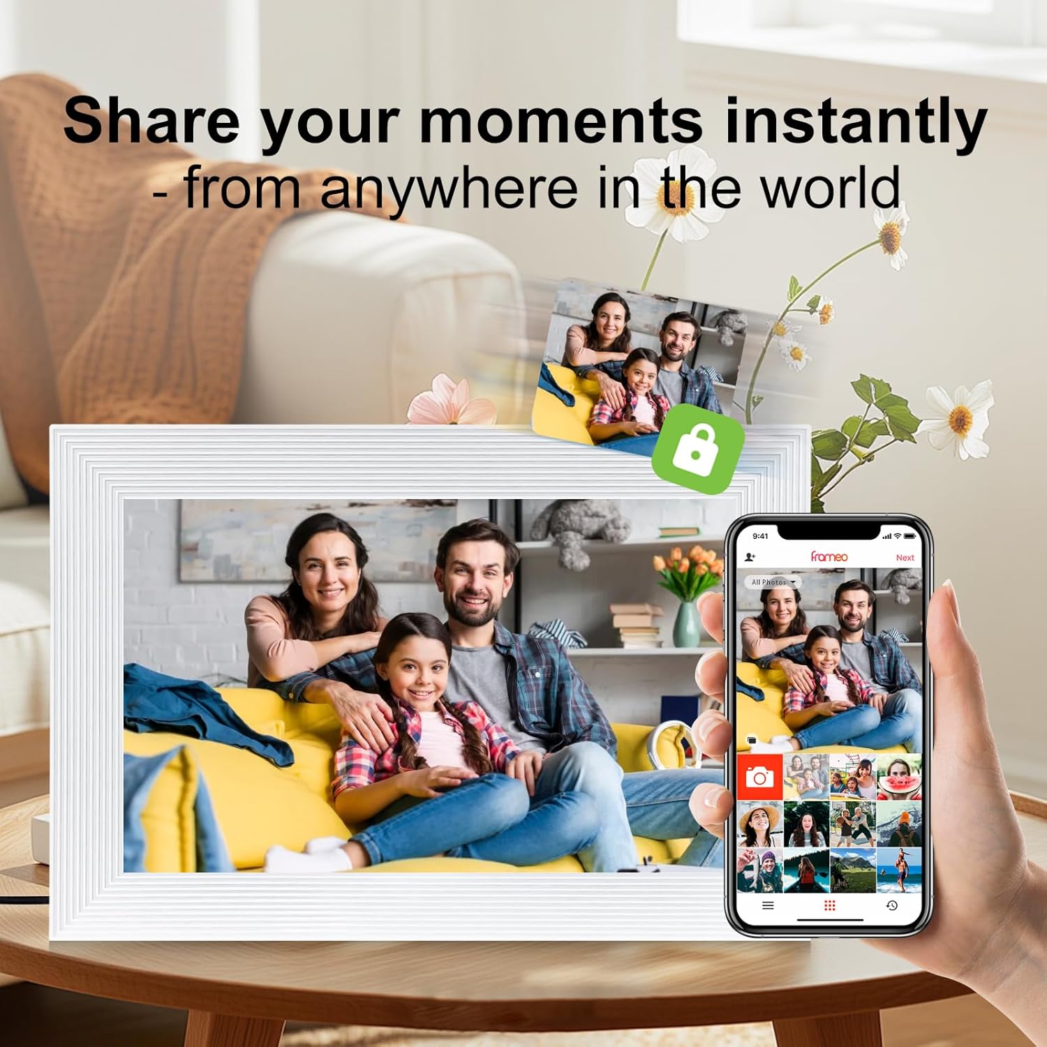 Frameo 10.1 Inch Smart WiFi Digital Photo Frame,Digital Picture Frame Wi-Fi with 32GB Storage & SD Slot, Electronic Picture Frame IPS Touch Screen with Auto-Rotate, Frameo Digital Frame WiFi -White