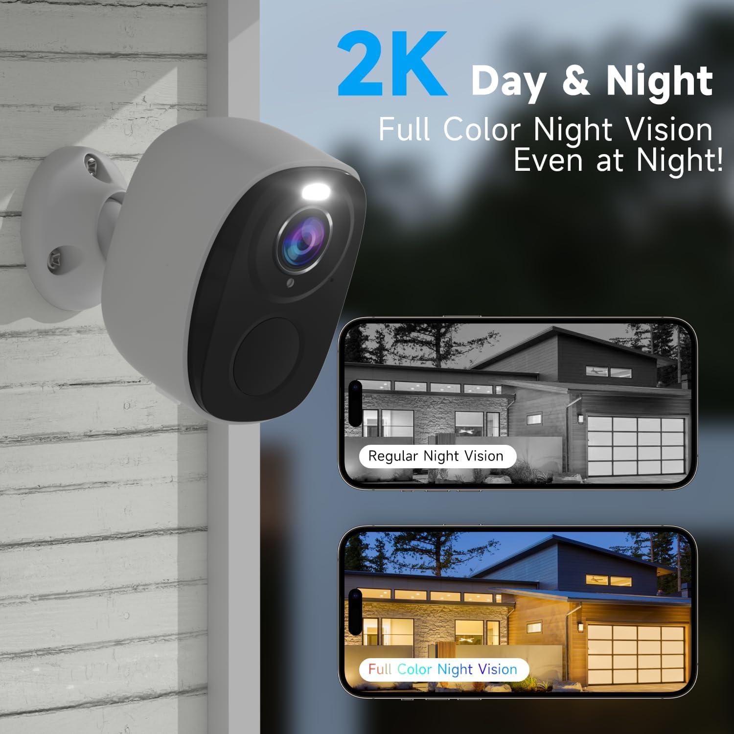 2PCs 2K Security Camera Wireless Outdoor, Surveillance Indoor Home Camera, Battery Powered WiFi Security Cameras with Color Night Vision, AI Motion Detection, 2-Way Audio, IP65, SD/Cloud, Works Alexa