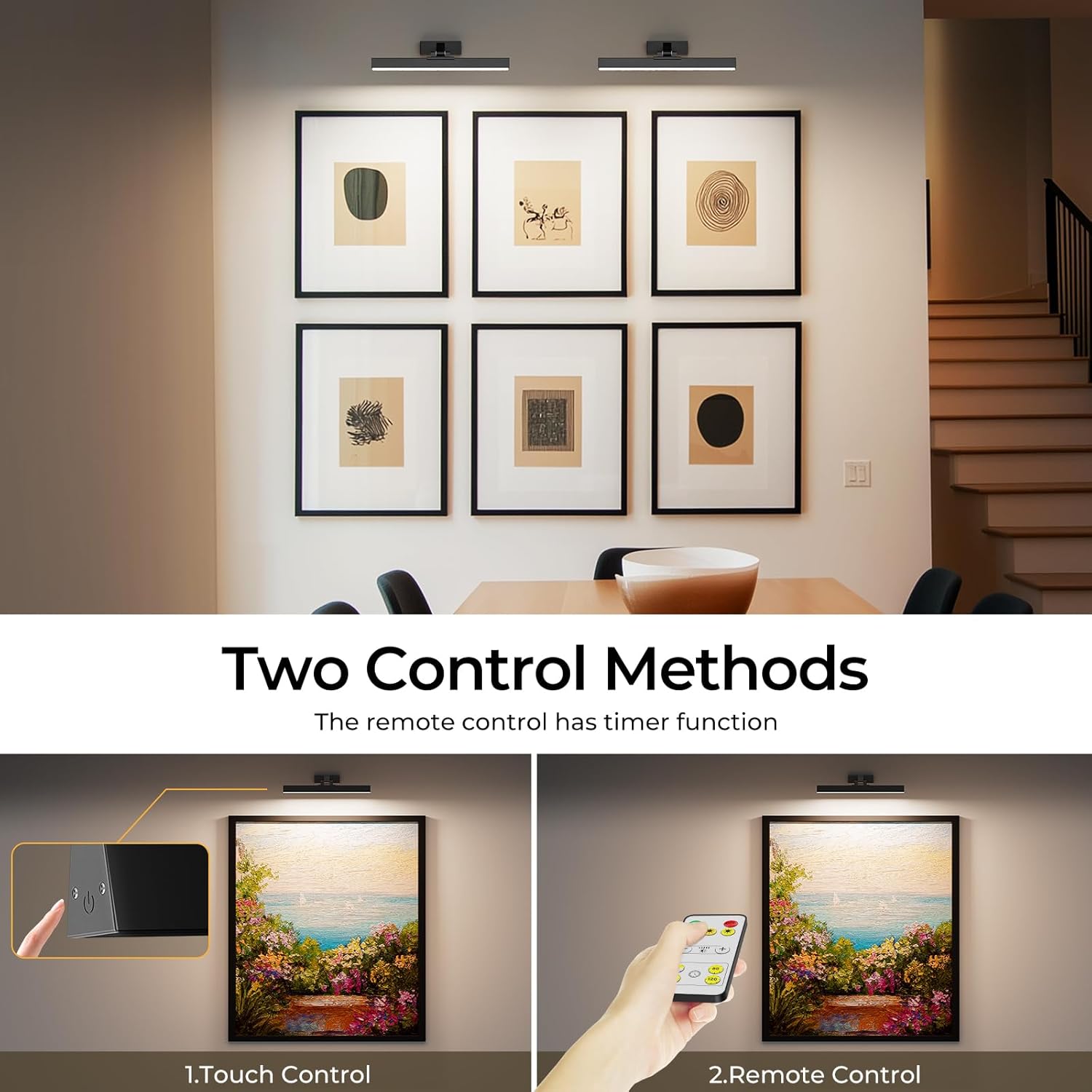 Picture Lights for Wall, Battery Operated Gallery Light 16in for Paintings CCT Dimmable Recharging Battery Wall Lamp with Remote Control for Living Room Dartboard Art Bathroom 2PCS