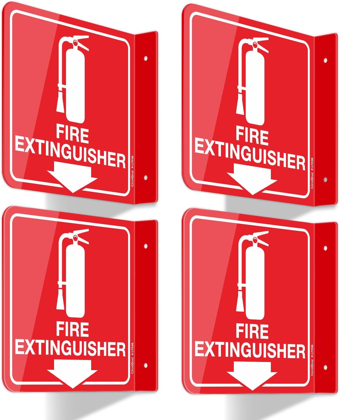 GicnKeuz Fire Extinguisher Sign, 6" x 6" Fire Extinguisher Projecting Sign with Down Arrow, Two-Sided Acrylic L-Signs, Including Screws, Easy to Install, Home Office/Business Use (4 Pack)