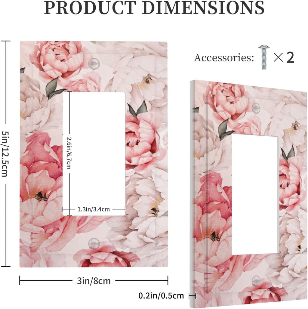 Decorative Outlet Covers Ink Pink Peony Flower Rustic Floral 1 Gang Rocker Light Switch Cover Plate Single Decora Light Switch Covers Wall Plate Faceplate for Home Decor （2 Pack）