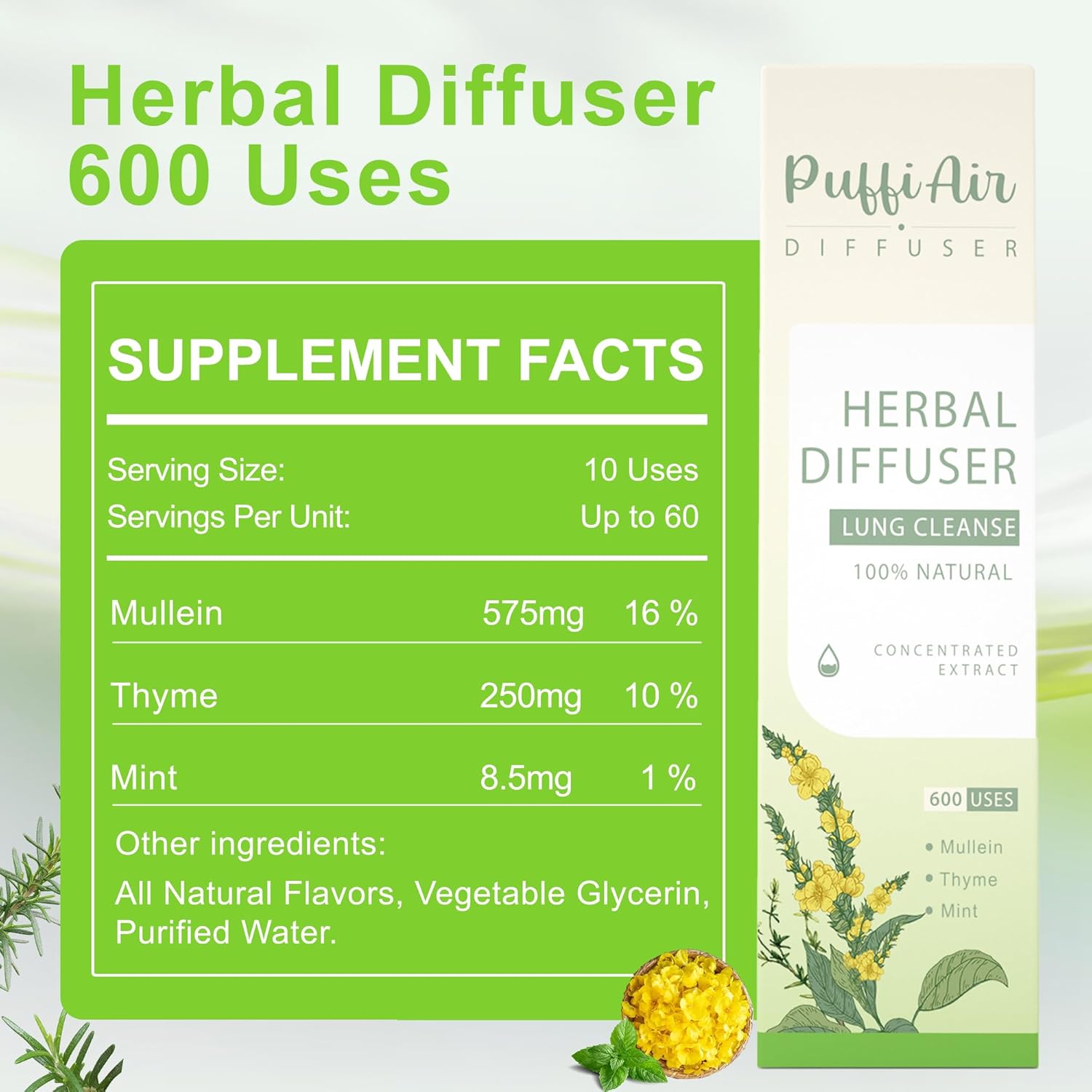 PUFFIAIR Day to Night Harmony Duo Herbal Diffuser Pen Set | Mullein and Melatonin Inspired Blends | Green Blue | 2 Count