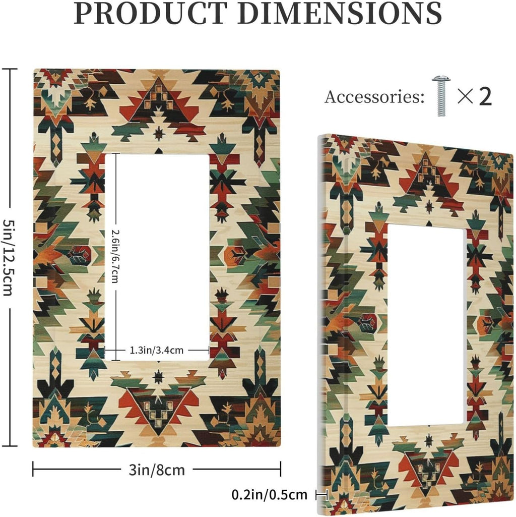 Decorative Outlet Covers Southwest Rustic American Indian Aztec Boho 1 Gang Single Rocker Light Switch Cover Plate Wall Plates GFCI Faceplate for Bed Room living Room Decor