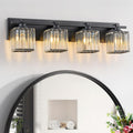 Crystal Bathroom Light Fixtures, 4 Light Black Vanity Lighting Over Mirror with Crystal Shades, Modern Bathroom Vanity Light for Restroom, Bath, Cabinet and Powder Room