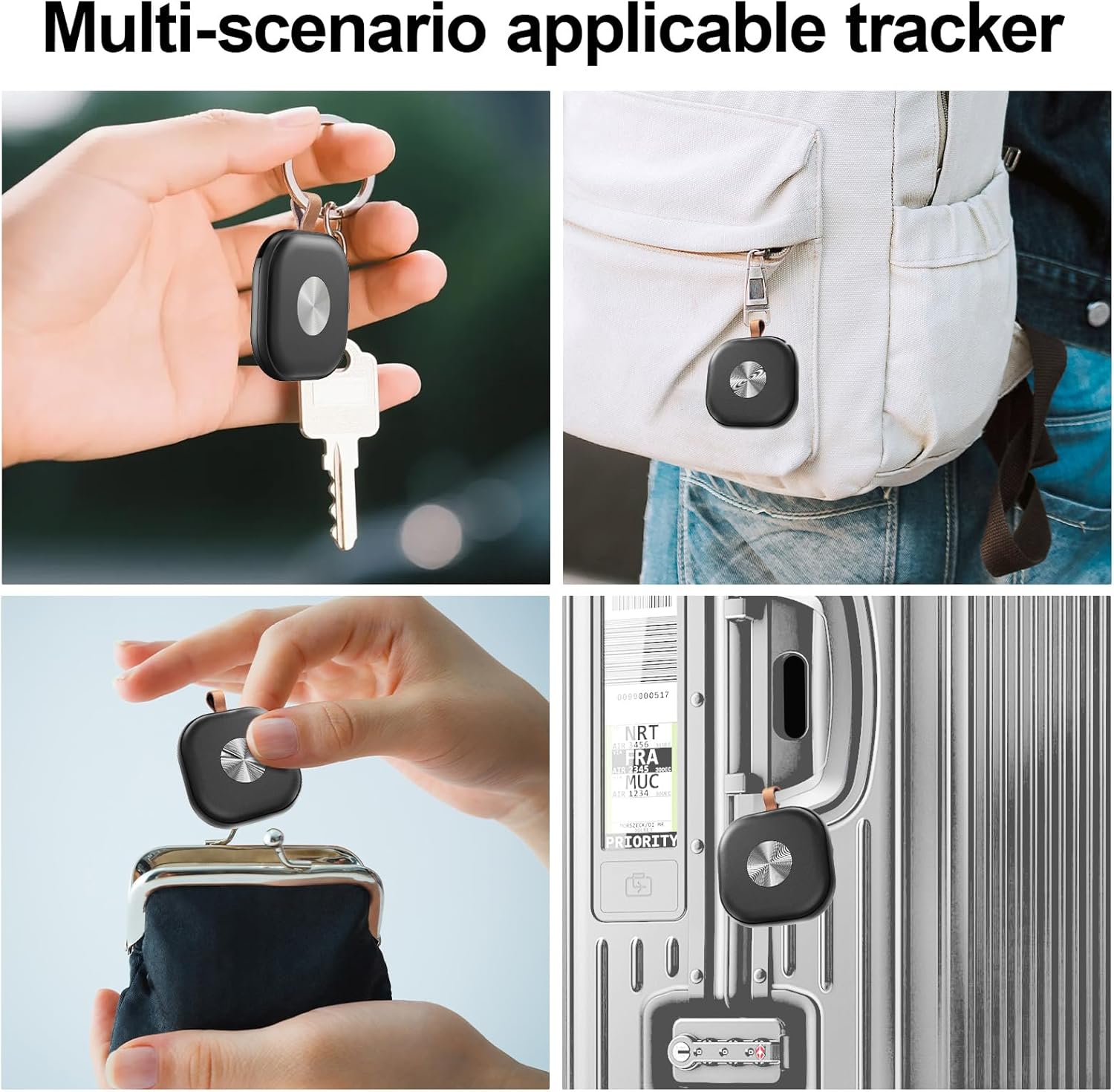 Air Tracker Tags-4 Pack, Item Finder Work for Find My APP (iOS Only), Worldwide Tracker for Keys, Bags Luggage, Suitcases and Wallet, Key Finder Locator with Sound, Replaceable Battery, Black