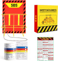 MSDS SDS Binder and Wall Station - Yellow Heavy Duty 3 Inch Material Safety Data Sheet 3 Ring Binder with SDS Wire Rack and Display Sign, Chain,Mounting Hardware,Safety Posters,MSDS Labels