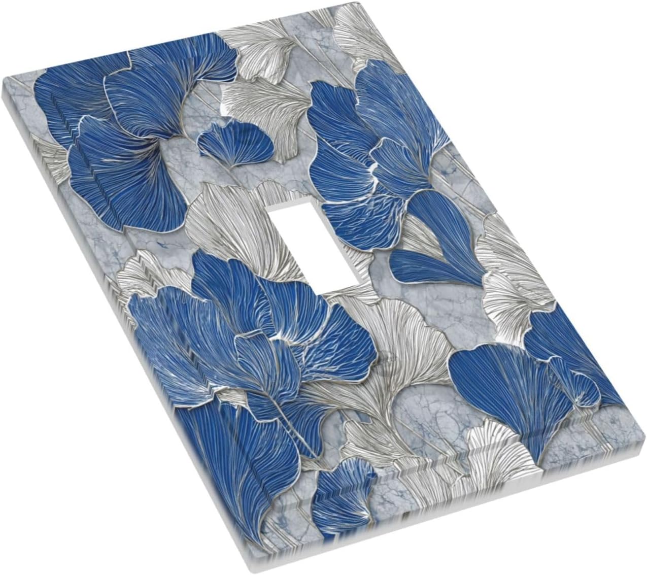 Abstract Blue Marble Plant Leaves 1 Gang Single Toggle Decorative Light Switch Covers Electrical Faceplate Switch Plates for Bathroom Kitchen Home