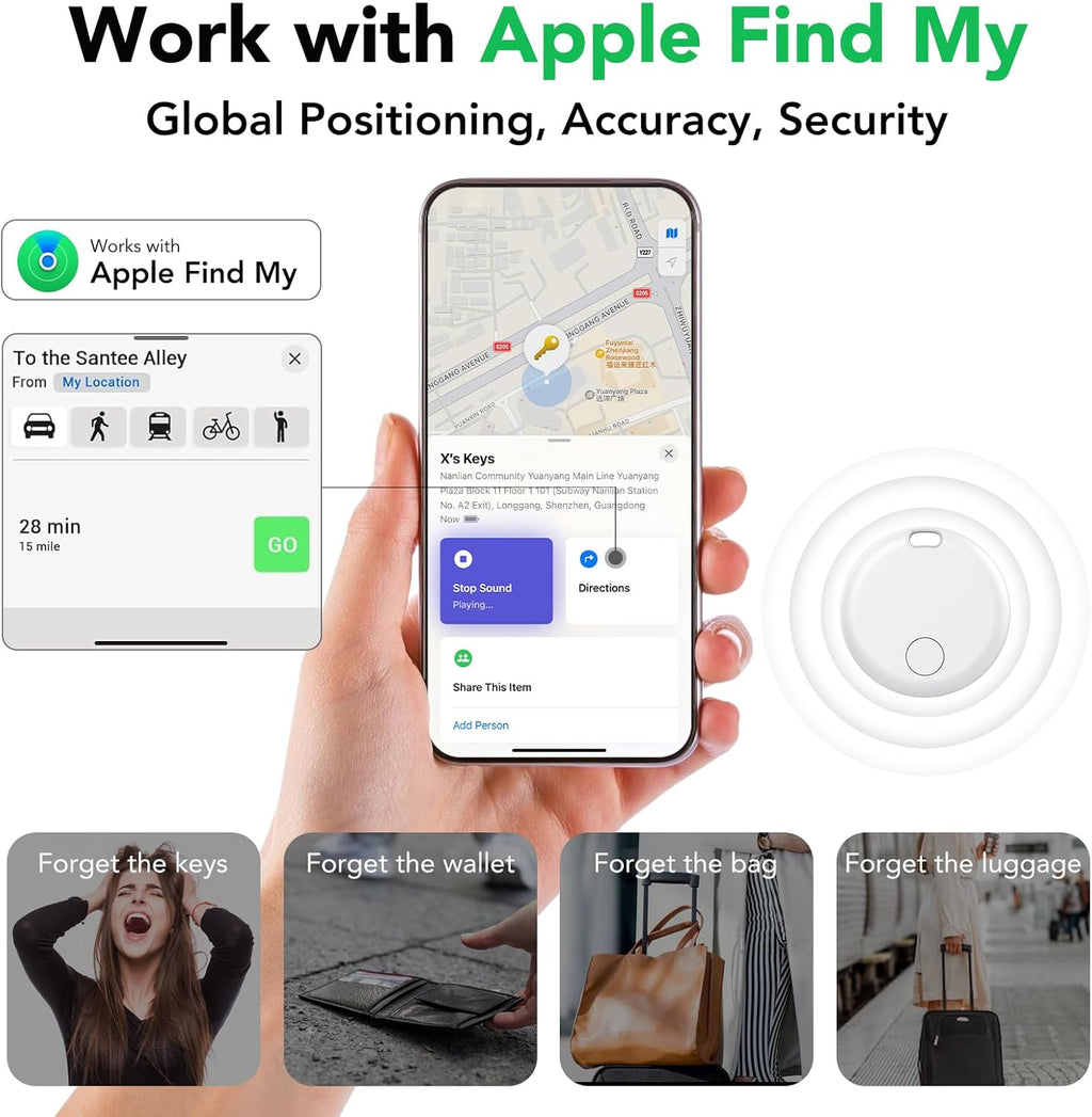 Air Tracker Tags-4 Pack: Smart Bluetooth Tracker, Item Finder Works with Apple Find My (iOS Only) App, Trakcer Tag Locator for Keys, Luggage, Satchel, weTag mini. (Not for Android Devices)