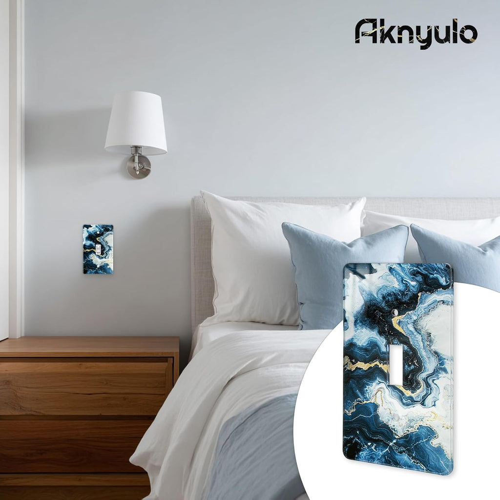 Art Light Switch Covers Luxurious Blue and Gold Marble Acrylic Light Switch Plates Single Toggle Wall Plate Decorative Switch Cover Acrylic Electrical Switch Plates