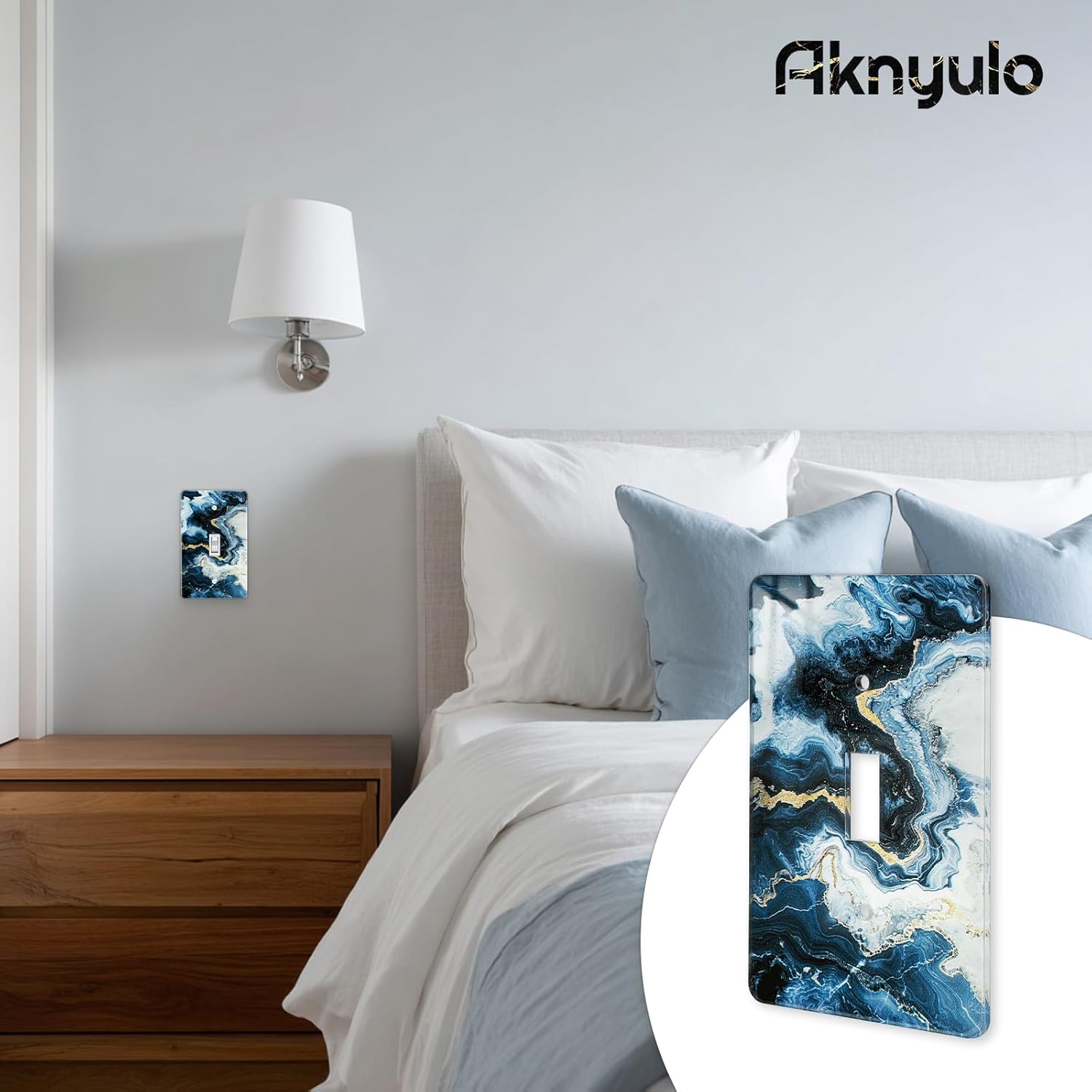 Art Light Switch Covers Luxurious Blue and Gold Marble Acrylic Light Switch Plates Single Toggle Wall Plate Decorative Switch Cover Acrylic Electrical Switch Plates