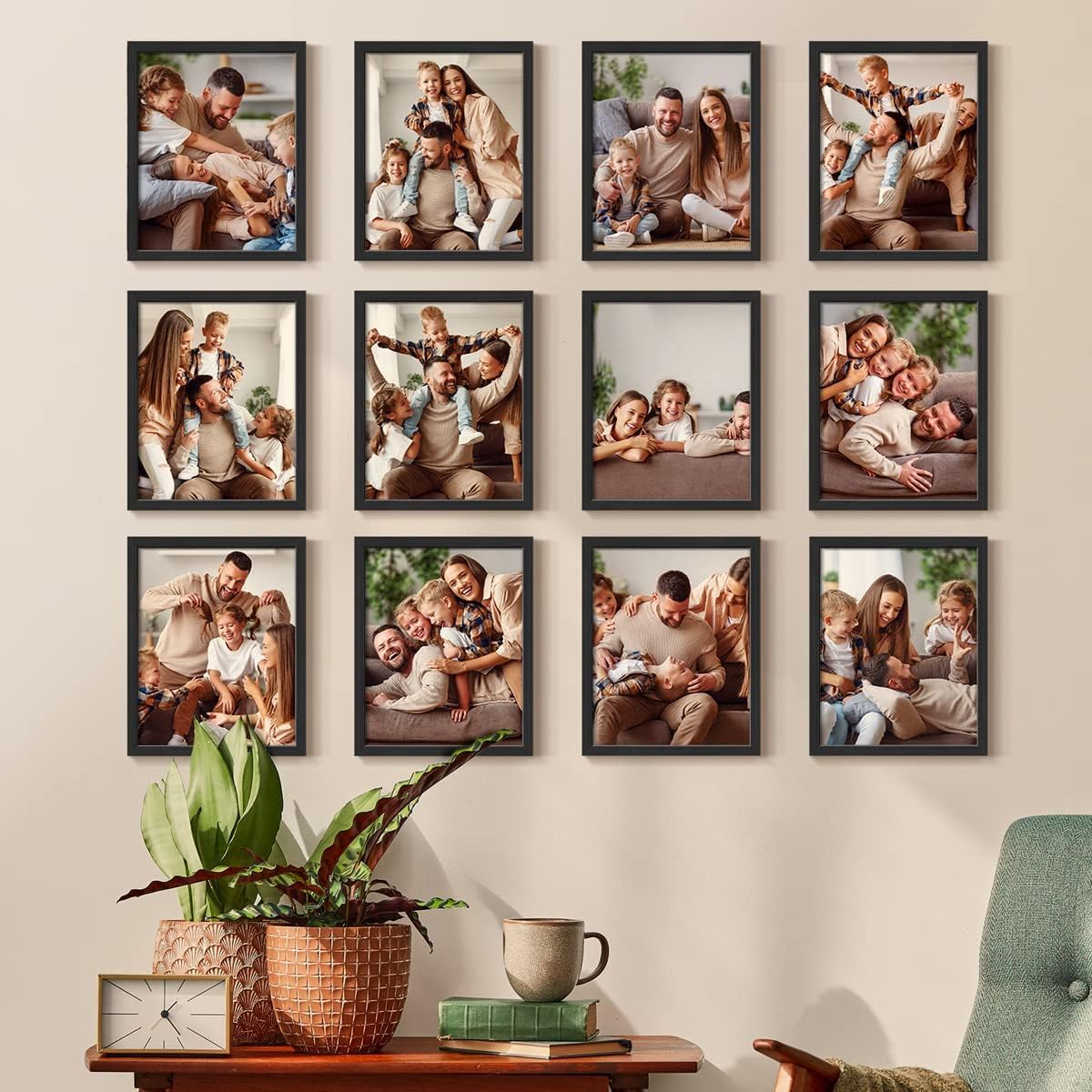 Renditions Gallery Set of 12, 11X14 Custom Photo Prints with Real Wood Picture Frames. Create Personalized Photos with Peel & Stick Photo Frames. Black Frame
