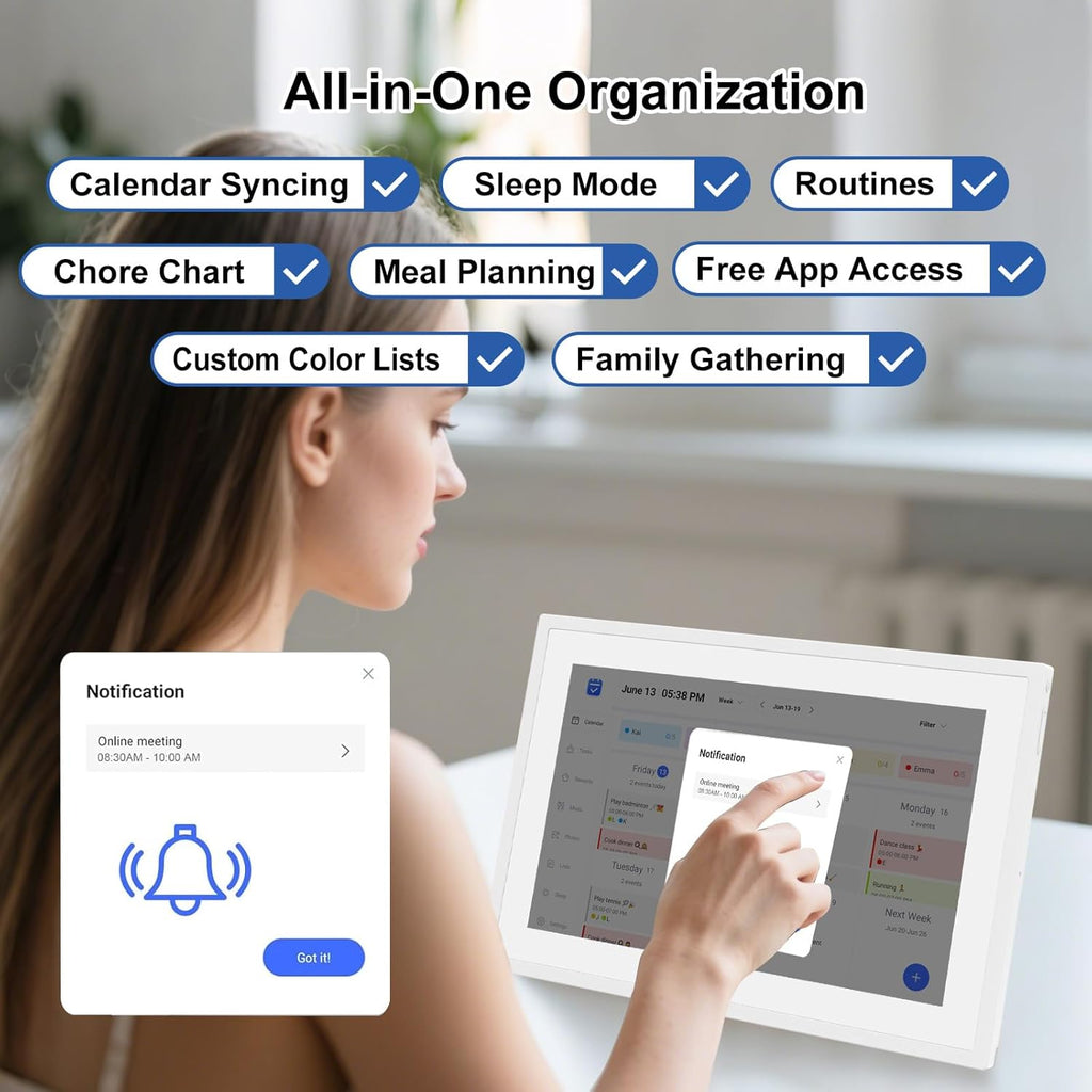 SSA 10.1" Smart Digital Calendar Family Hub | Touchscreen Display,Customizable Chore & Meal Planner, Grocery List, Schedule Planner Sync with Phone App, Ideal for Parents