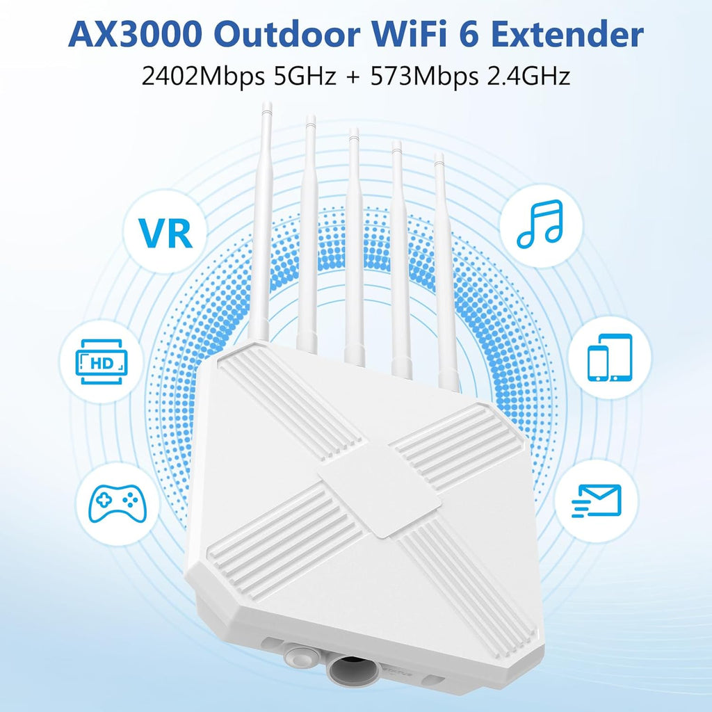 AX3000 Outdoor WiFi 6 Extender - Outdoor Access Point - Long-Range Dual Band WiFi, IP67/PoE/5 Antennas for Events, Commercial Use | Starlink-Compatible