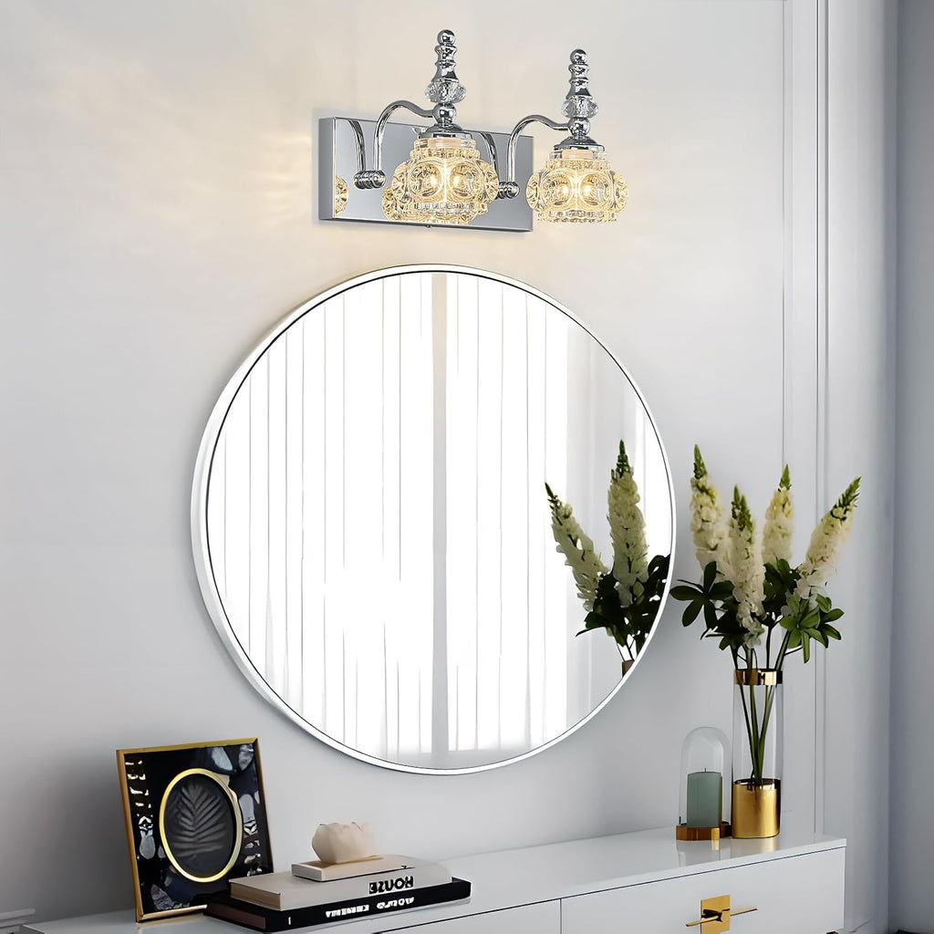 Modern Glass Crystal Vanity Light - Vintage Bathroom Lighting Fixtures Over Mirror, 2 Light Vanity Lights G9 Bulb (11.81 Inch, Chrome)
