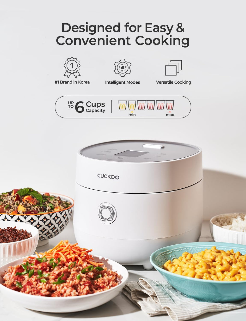 CUCKOO Micom Rice Cooker 6-Cup Uncooked / 12-Cup Cooked with Nonstick Inner Pot, Versatile Rice Maker with 9 Menu Options, Fuzzy Logic Technology, Auto Clean, Quick Rice Mode, White (CR-0675FW)