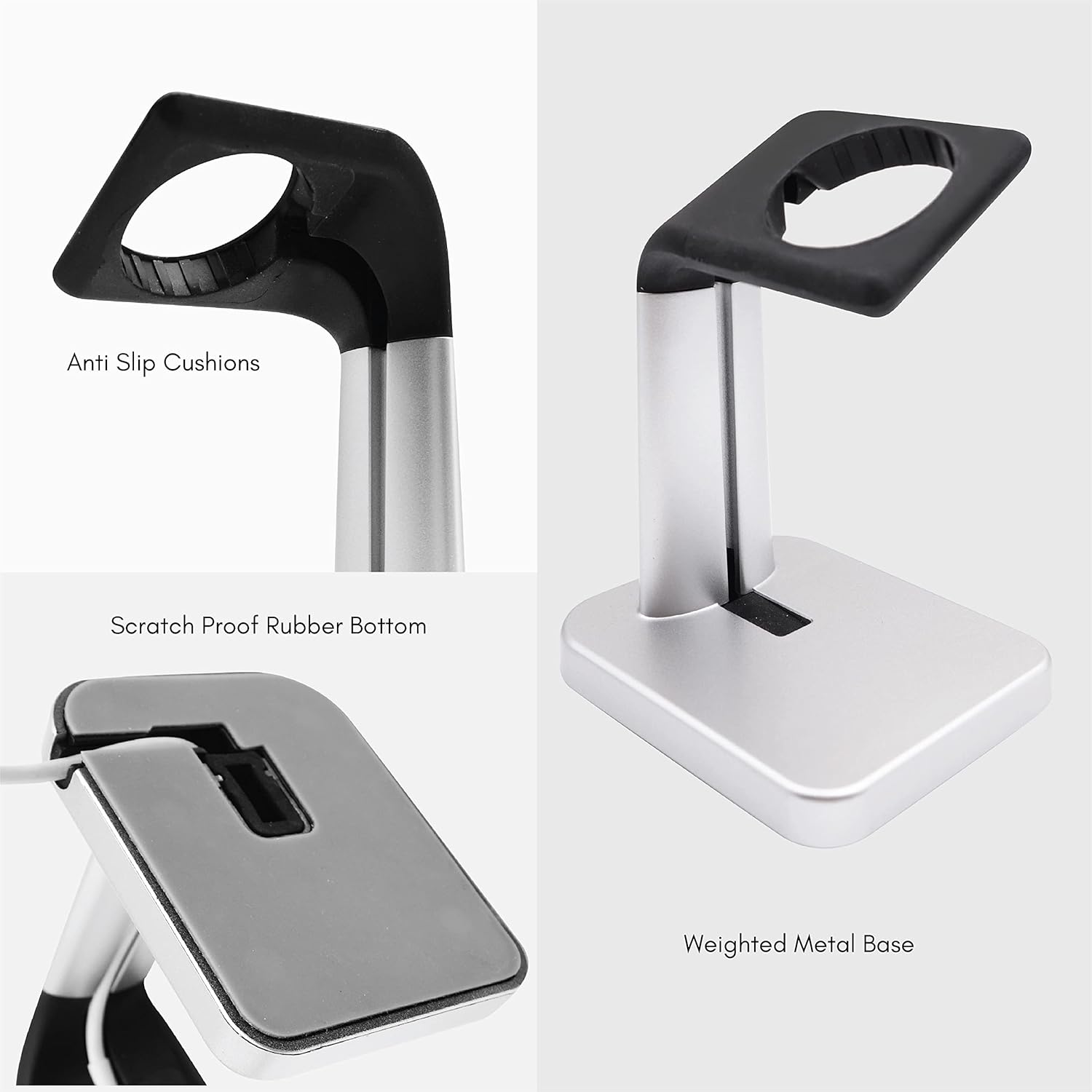 Macally Apple Watch Stand for Series Ultra 10 9 8 7 6 5 4 3 2 1 SE (49mm 45mm 44mm 42mm 41mm 40mm 38mm) - Apple Watch Charger Stand Dock Holder - Sleek Desk iWatch Charging Station - Silver