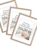 iHery Standard 16x20in Premium Truly Natural OAK Wood Beige Color Picture Frame with 2 Mats (11x14,16x20), Acrylic Glass Thickened Backboard, Minimalist Photo Frames Narrow Border Set of 3
