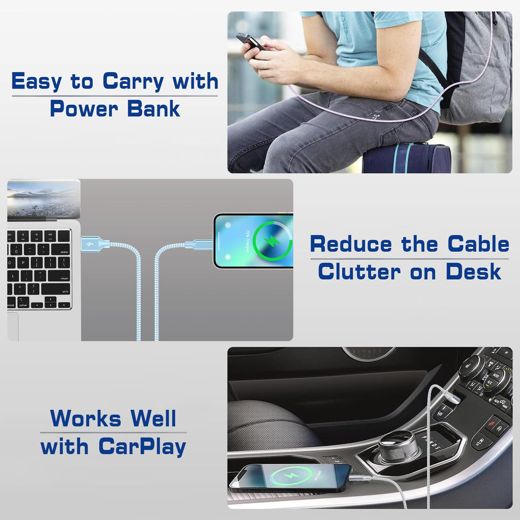 [Apple MFi Certified] Short iPhone Charger 1ft 3Pack,USB A to Lightning Cord Nylon Braided 12 Inch Fast Charging iPhone Cable Compatible with iPhone 14 13 12 11 Pro/Max/Mini Xs SE2/iPad for Car