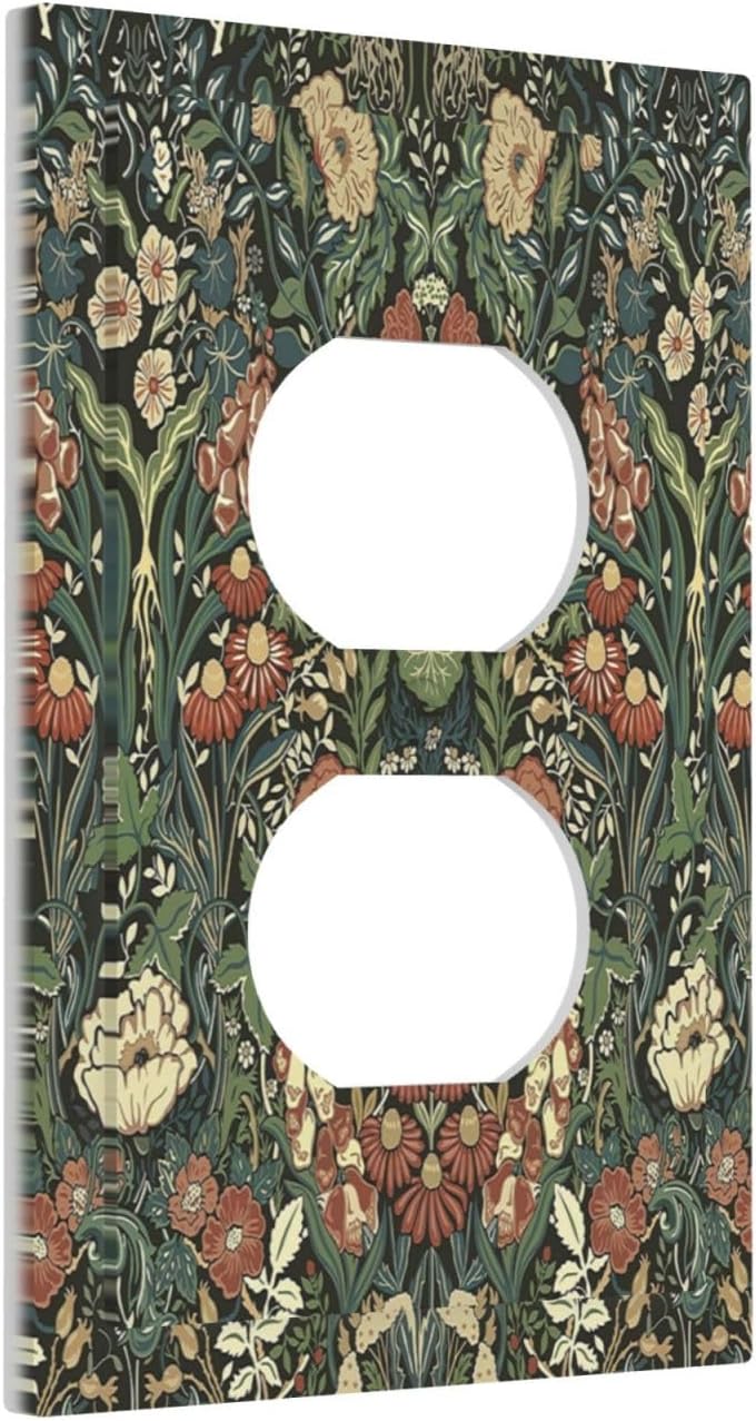 Outlet Covers Vintage Dark Floral William Morris Green Flower 1 Gang Duplex Wall Plate Decorative Switch Plates Electrical Receptacle Faceplate Light Switch Cover for living Room Home Decor