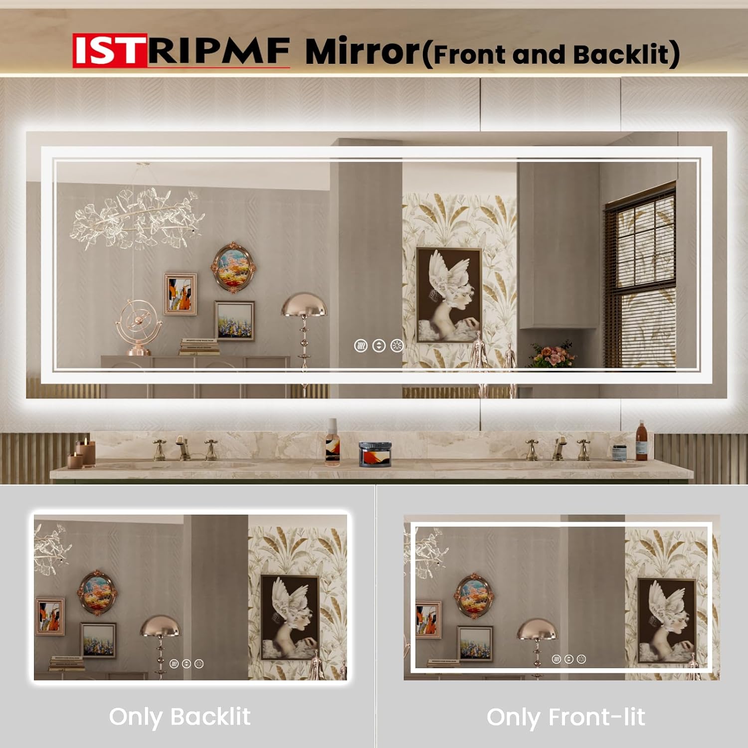 84x32 Inch Large LED Mirror Bathroom with Lights, Backlit and Front Lighted Bathroom Vanity Mirror for Wall, Anti Fog,Dimmable,Shatterproof