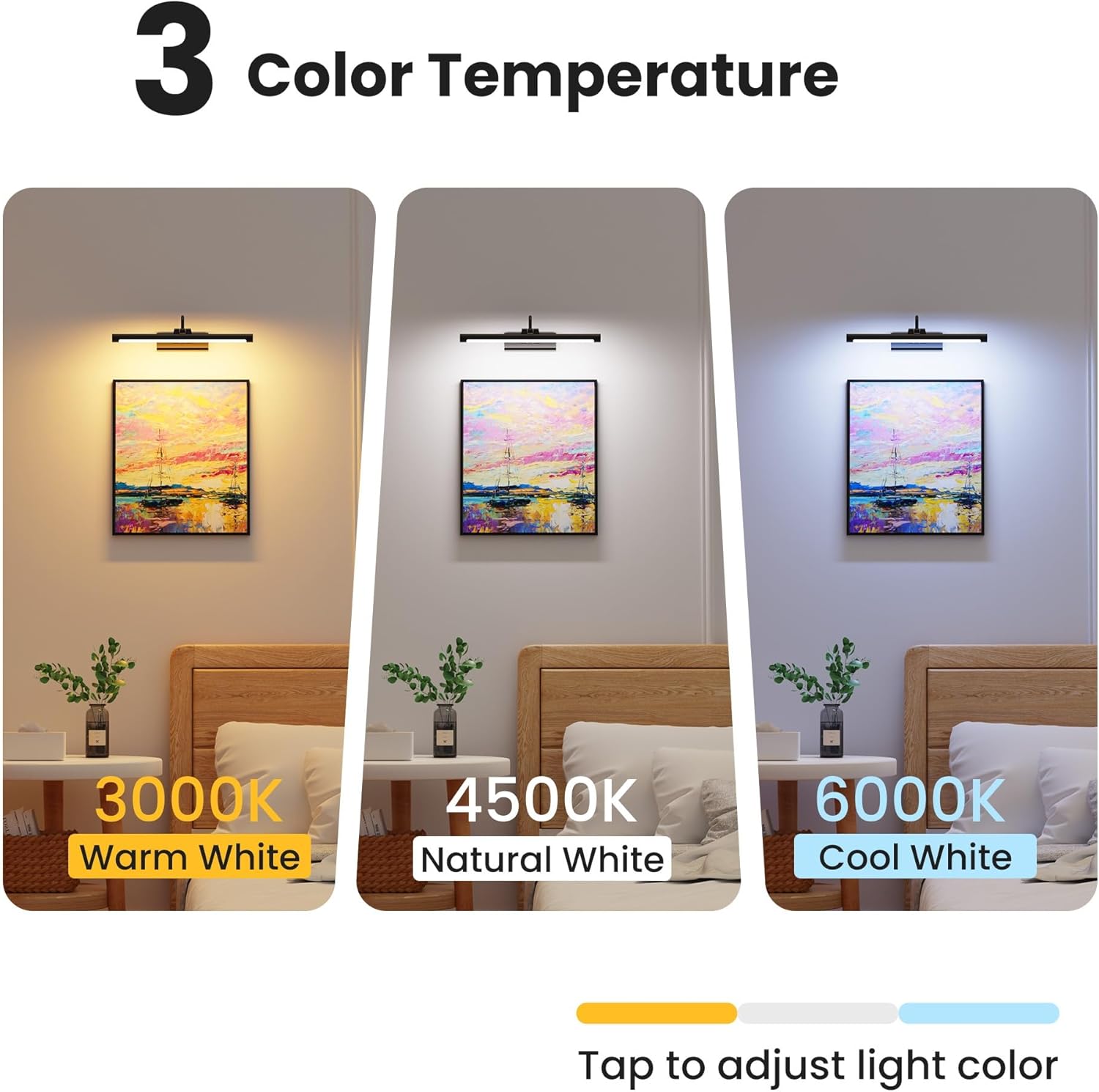 16" Picture Light with 6000mAh Battery - Black Operated Wireless Wall Sconce with Remote & Timer for Paintings, Photos & Frames