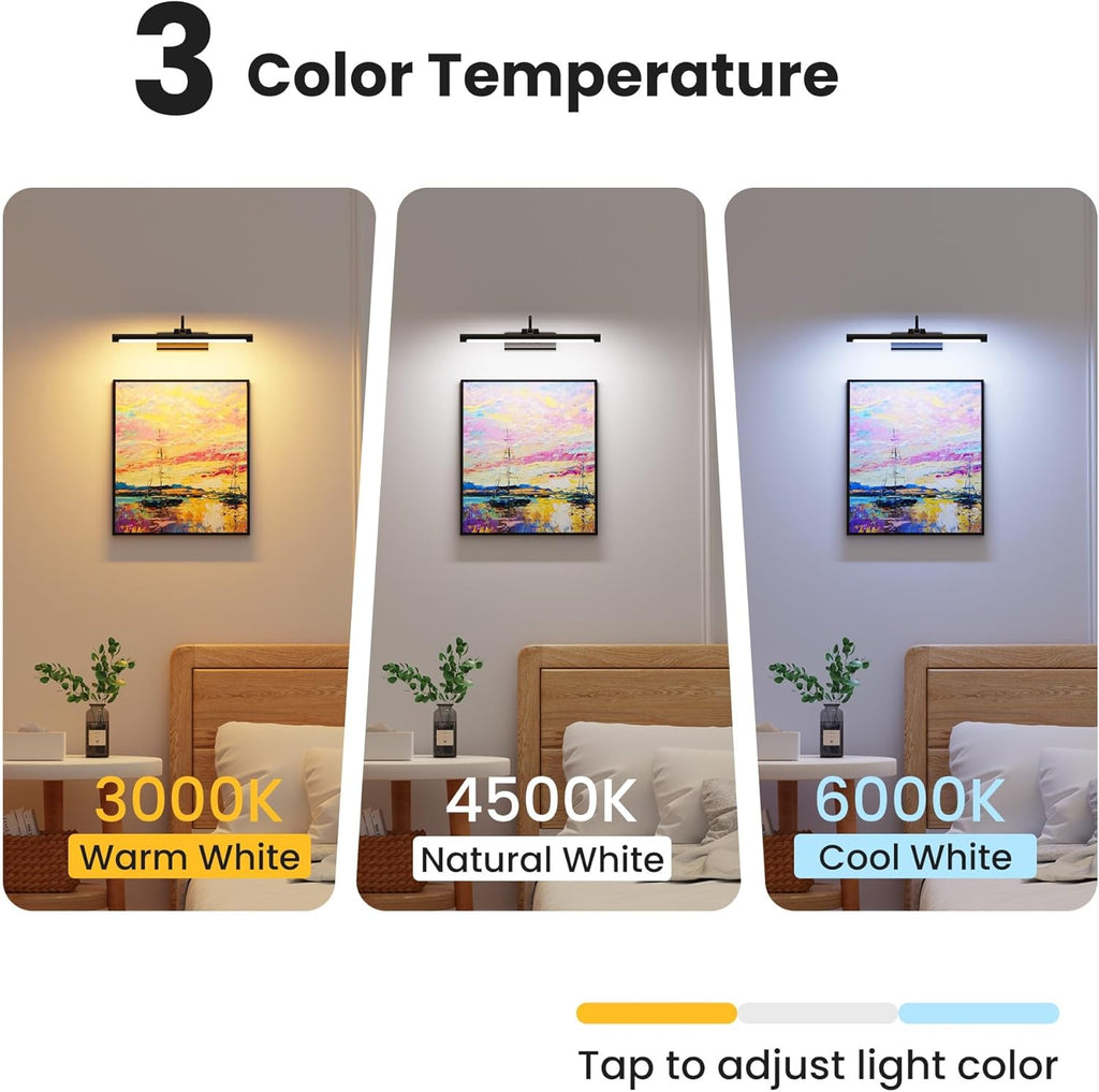 2 Pack Picture Lights for Wall 6000mAh - 16" Black Cordless Battery Powered Wall Mount Sconce with Dimmable Remote for Gallery Wall & Art Decor