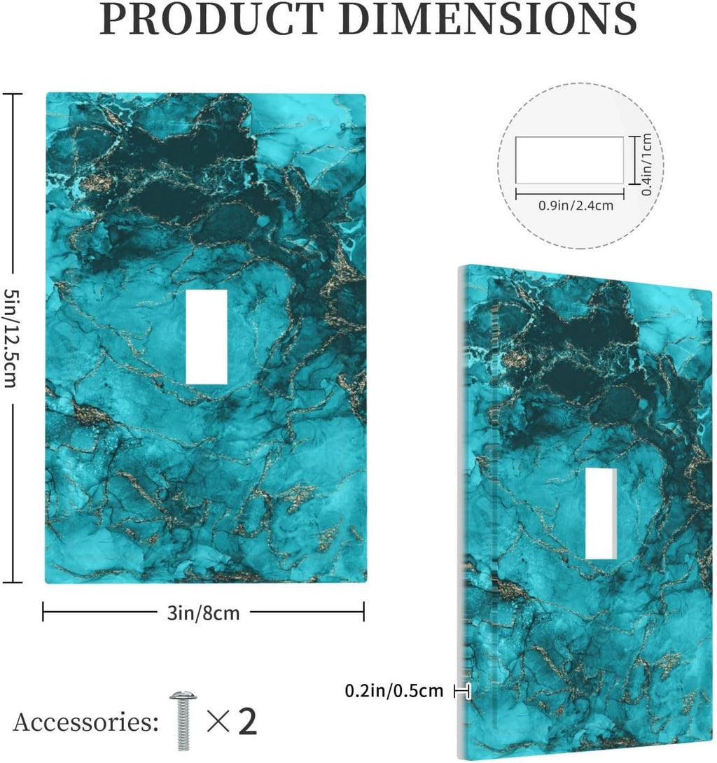 Decorative Light Switch Plate Covers Modern Abstract Turquoise Blue Marble Texture 1 Gang Wall Plate Single Toggle Light Switch Covers Artistic Faceplate for Bathroom Decor （2 Pack）
