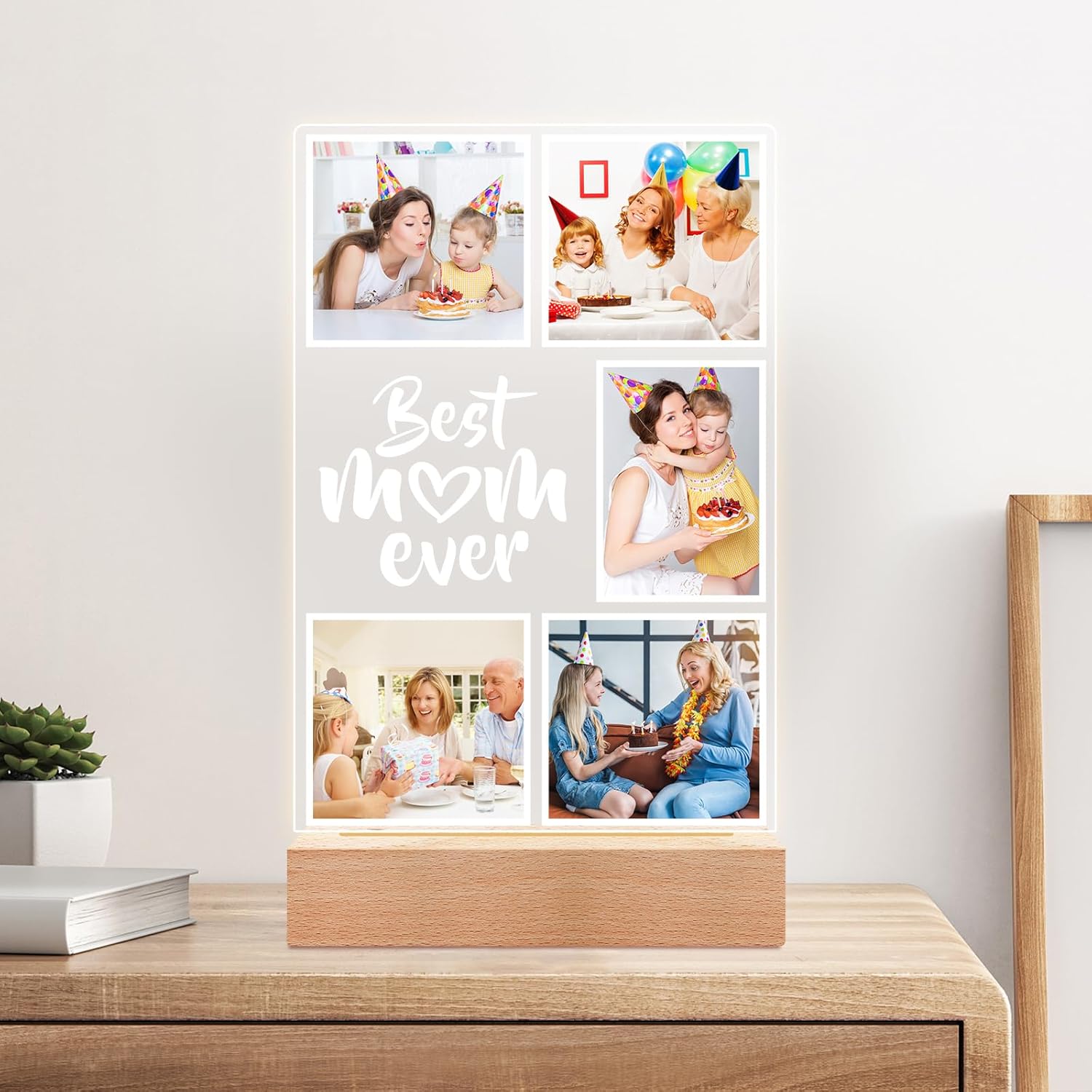 Custom Picture Frame with Photo, Personalized Photo Frame with Night Light, Customized Picture Frames, Personalized Valentines Day Gifts for Mom, Baby, Kid, Family