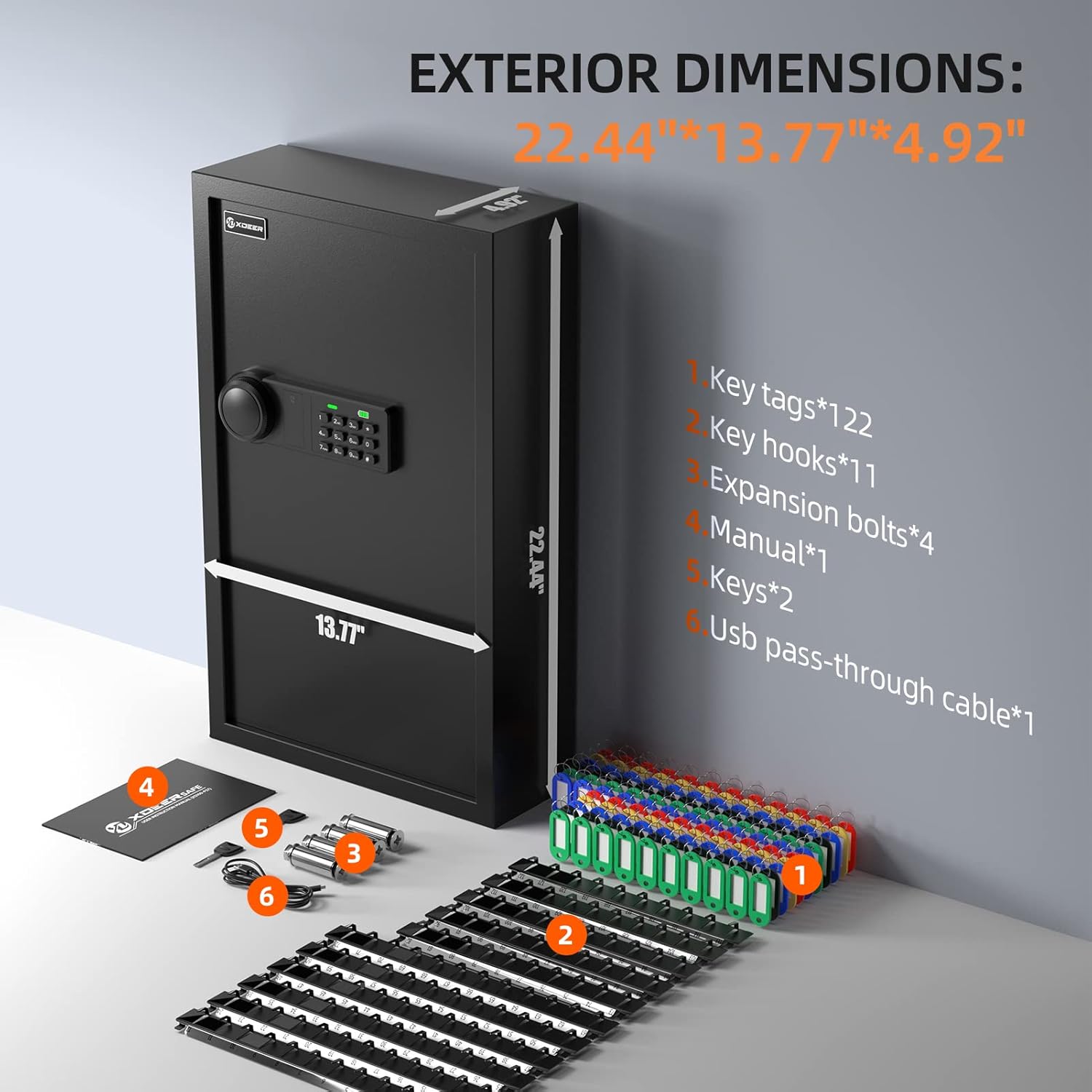 XDeer 122-Keys Key Lock Box Wall Mount with Advanced Anti-Theft Deposit Key Slot & LED Light, Key Cabinet with Combo and Key Lock, Key Safe for Hotels & Office & Companies & Car Dealerships