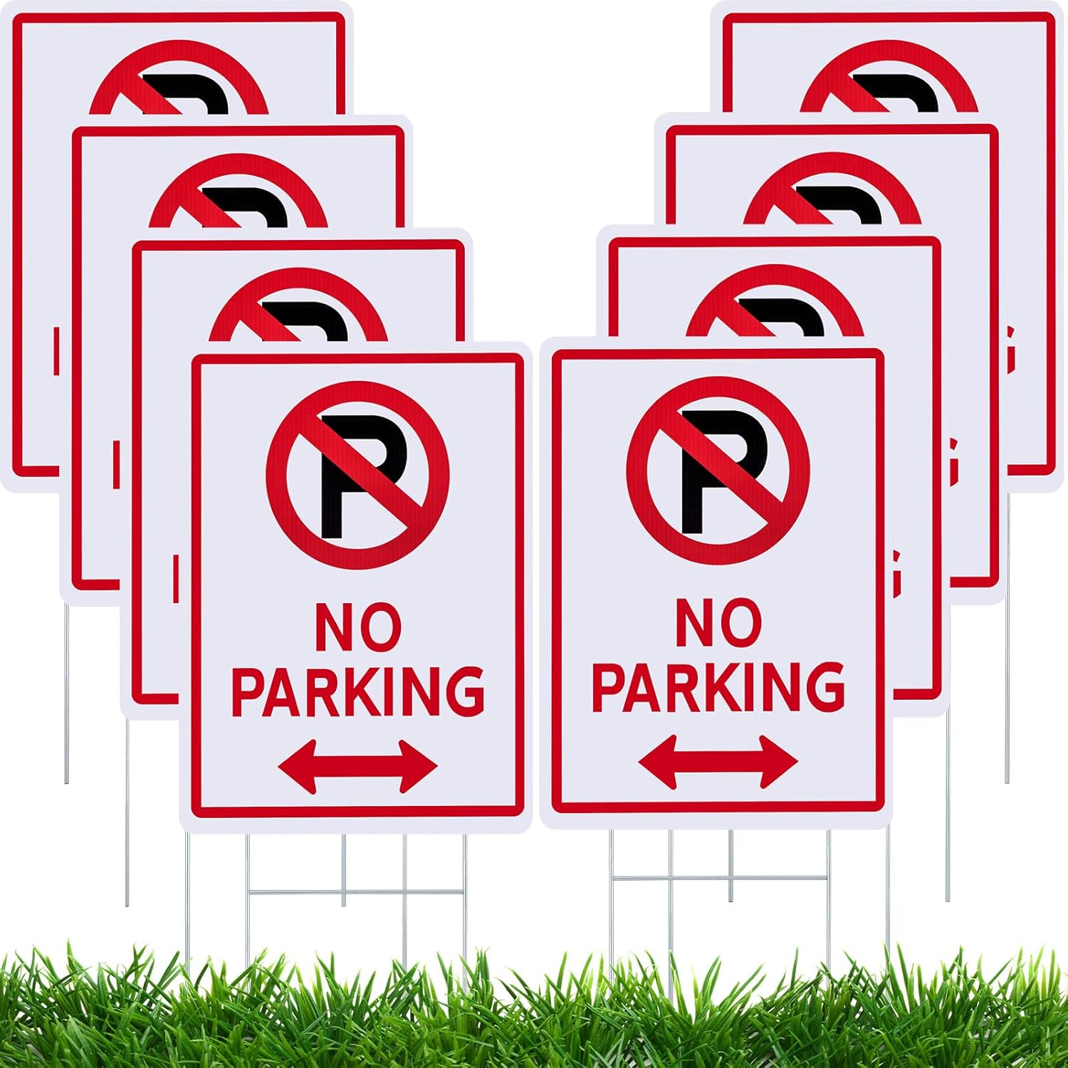 Kigley 8 Pcs No Parking Signs with H Stake 14 x 10" Plastic Waterproof Double Sided No Parking Outside Signs, Weatherproof and Fade Resistant, Easy to Mount