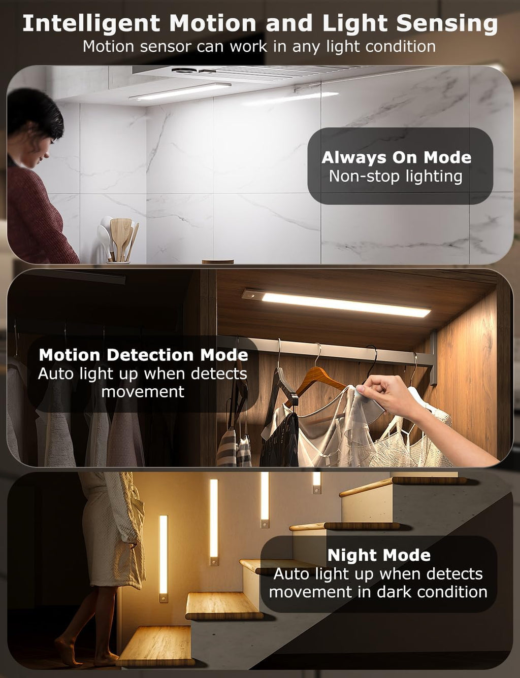 16" Ultra-Thin Under Cabinet Lighting Wireless, Aluminum Alloy Under Counter Lights for Kitchen, 3-Color-Temps Magnetic Closet Lights, Rechargeable Motion Sensor Light Indoor (4 Pack, Silver)