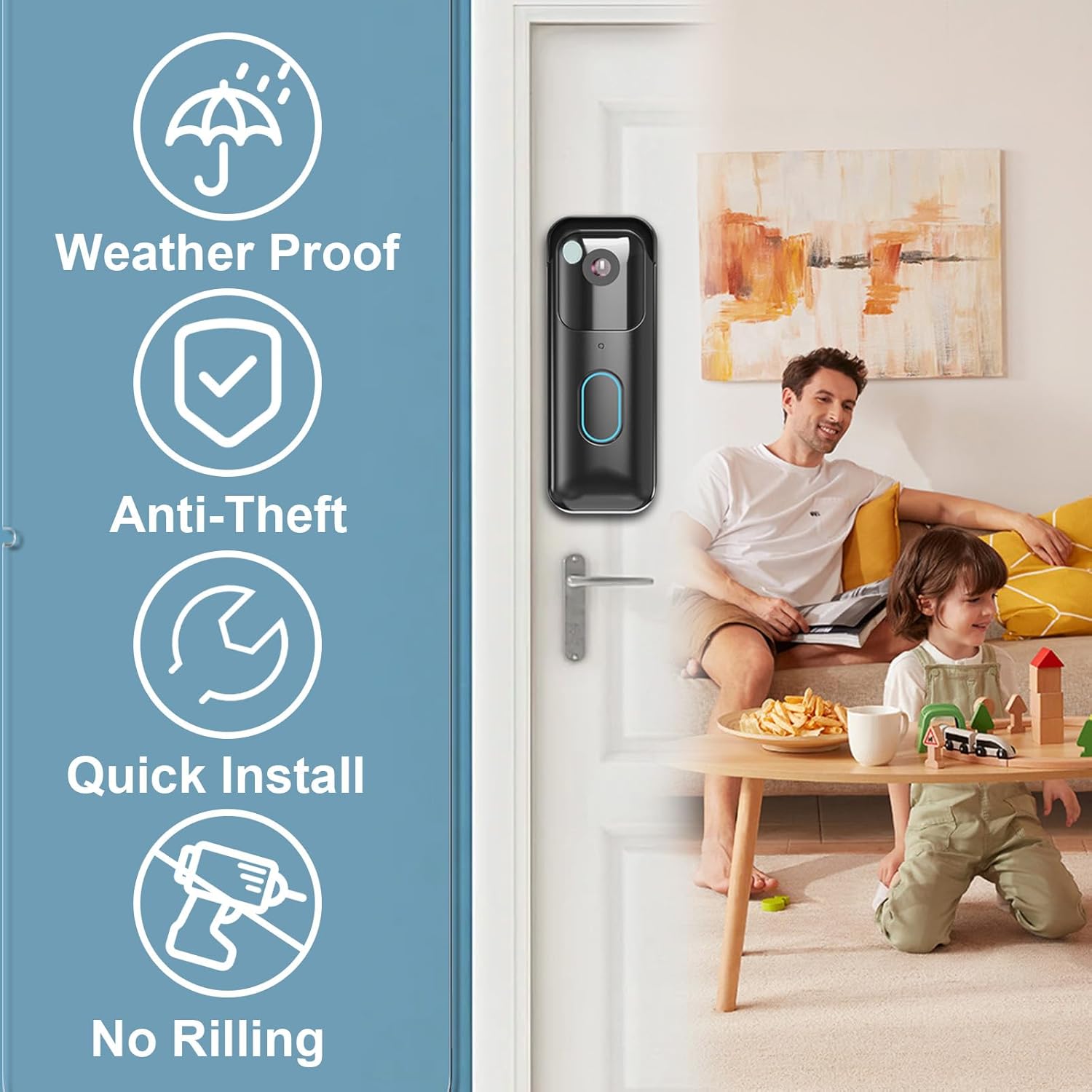 No-Drill Adhesive Doorbell Mount Compatible with Blink Doorbell (2nd Gen), Door Mounting Holder Bracket Accessories, Not Block Motion Sensor Anti-Theft Camera Mount for Home, Apartment, Office, School