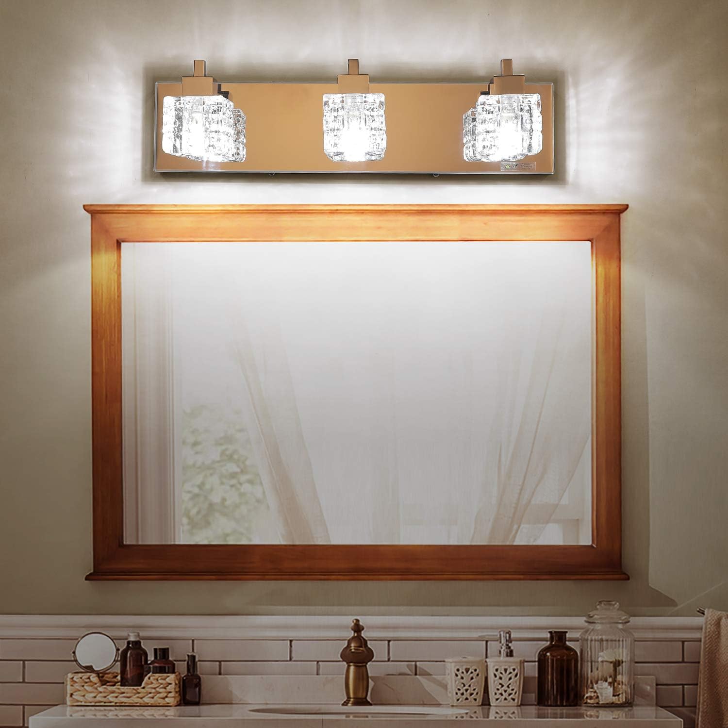 TRLIFE Bathroom Vanity Light Fixtures, Modern Bathroom Lights Over Mirror 3 Lights Vanity Light 19inches Crystal Vanity Light Fixture