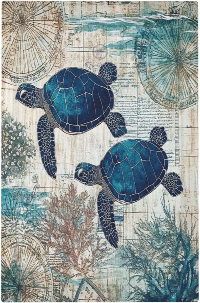 Blue Green Sea Turtle Tropical Ocean Coral Nautical Map Light Switch Cover Plate 1 Gang No Device Blank Electrical Wall Plates Faceplate Decorative Switch Plate For Bed Room Bathroom Decor