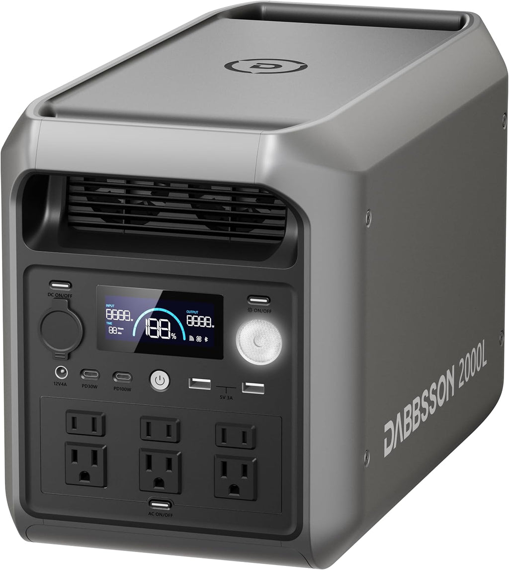 DABBSSON 2048Wh Portable Power Station, Safe Semi-Solid LiFePO4, 3300W Power Boost, 2200W AC Output ×6, 41lb,Compact & Lightweight, 1.3X Runtime, 2000L Solar Generator for Camping/Home/RV