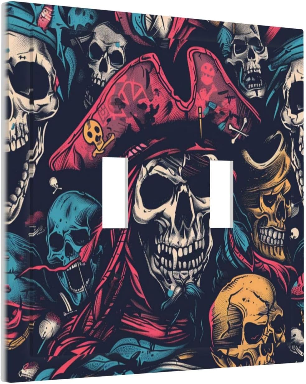 Decorative Switch Plates Pirate Colourful Skeleton Red Hat 2 Gang Double Toggle Outlet Light Switch Cover Wall Plate Electrical Faceplate For Farmhouse Cabin Decor