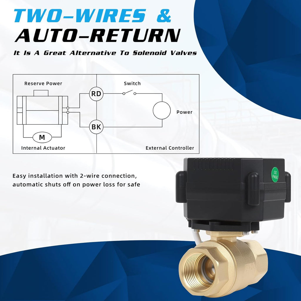Motorized Ball Valve 30 Pack - 1" Brass Electric Ball Valve with Full Port, 9-24V AC/DC and 2 Wire Auto Return Setup